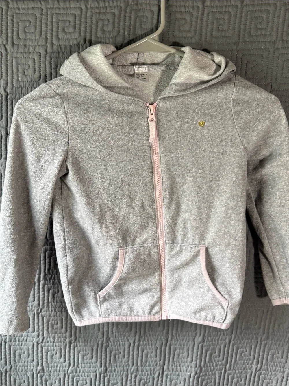 Carters Kid Full Zip Sweater Girls 6/6x Grey Gray Hoodie 100% Polyester